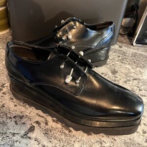 Olga Rubin  Vera Pelle Black Platform Slip On Shoes Made In Italy 40/9.5-10